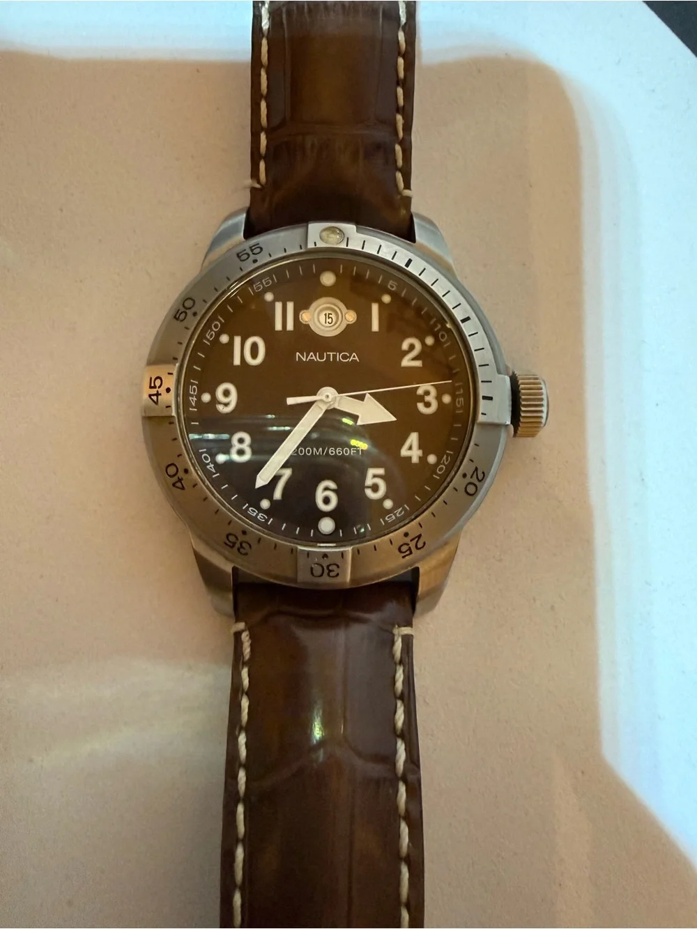 Nautica A13022G Men's Genuine Leather Watch Pre-owned